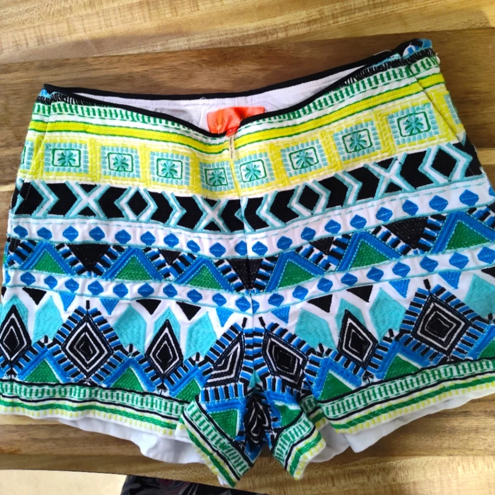 Hail Bob Cabana Embroidered lined Shorts Boho Global Design pockets Sz Xs Zip